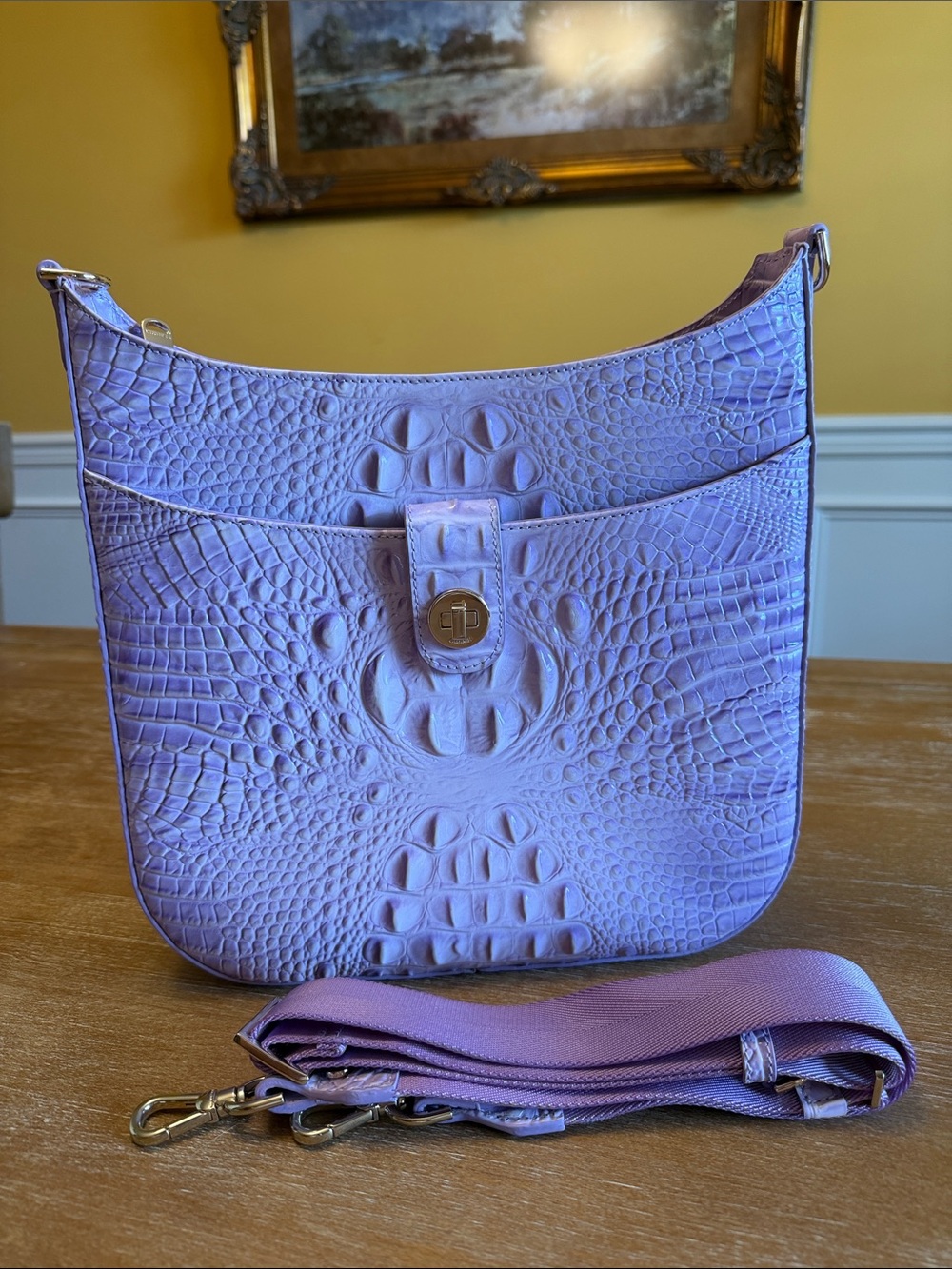 Brahmin Lavender Croc-Embossed Leather Leia Crossbody Bag